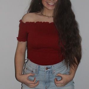 charlotte russe red off the shoulder ribbed crop